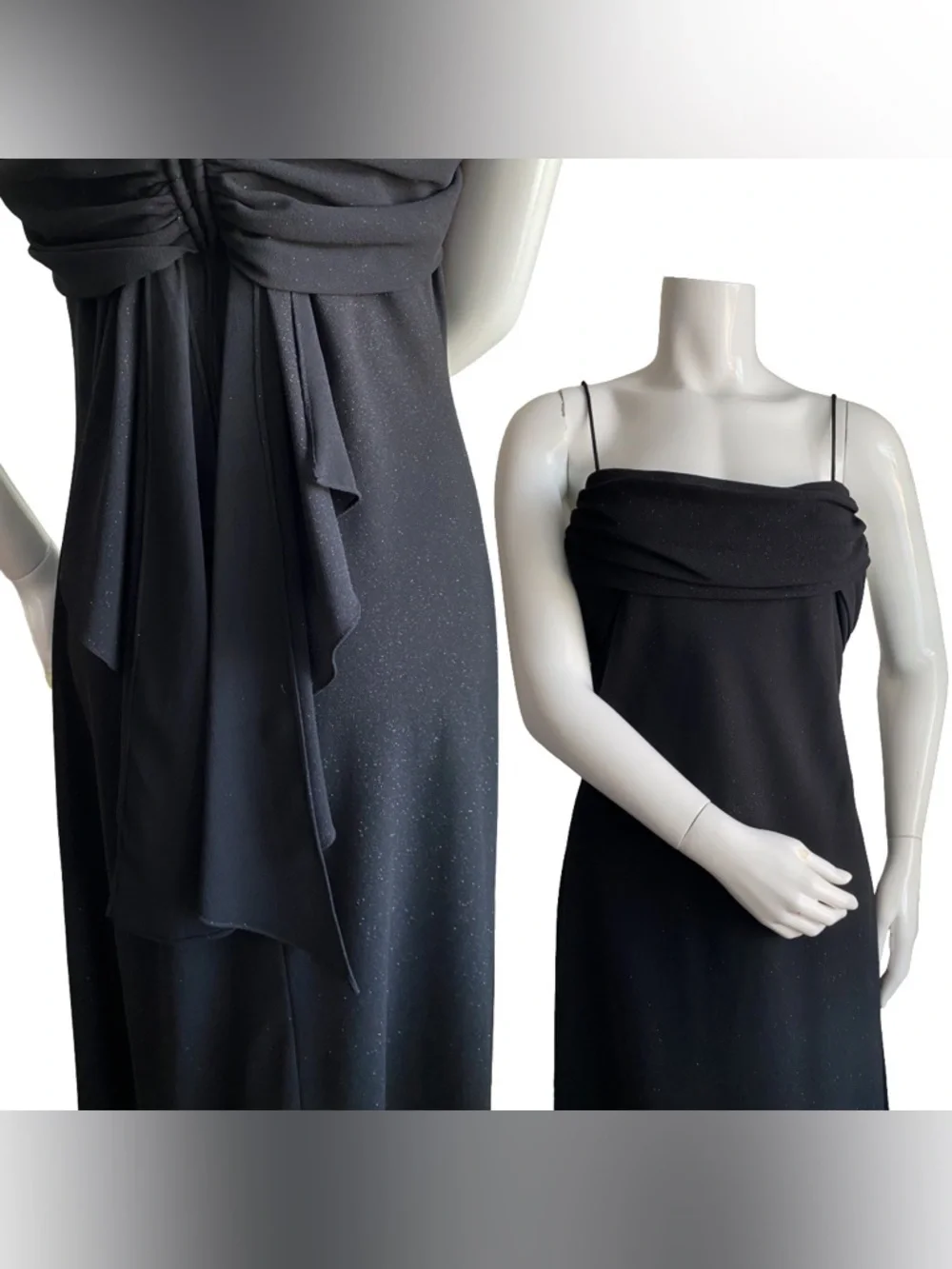 Betsy & Adam Glitter Black Maxi Dress Formal Draped Dark Romantic Whimsigoth 14_8